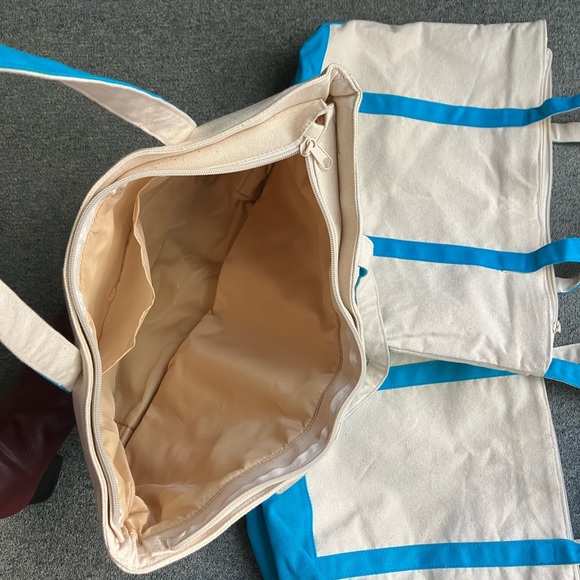 3 Canvas Bags, ready to decorate zips..12x17“ turquoise/cream.Never used project - Picture 3 of 3